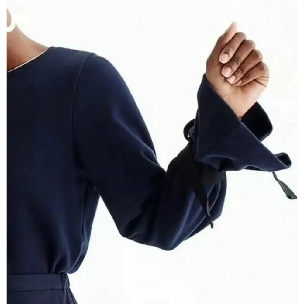 J. Crew Tie Sleeve Sweatshirt Navy Blue G8374 Size M